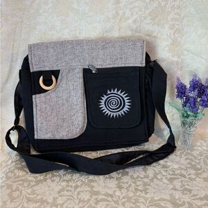 Puzzlestack’s Lukla Boho Black and Gray Embroidered Crossbody Messenger Bag